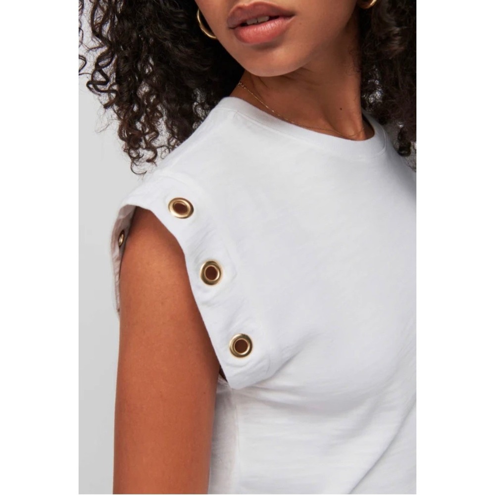 Nation LTD Oran White Grommet Shoulder Slub Cotton‎ Muscle Tee Tank Top L READ